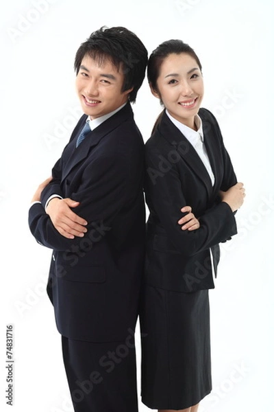 Fototapeta 등으로 서로 맞대고 선 비즈니스맨과 비즈니스 우먼