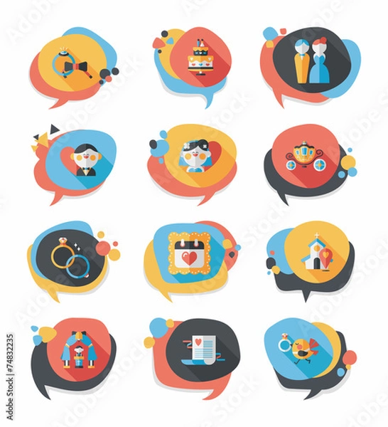 Fototapeta Wedding speech bubble flat design background set, eps10