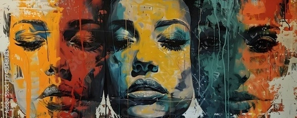 Obraz Cyberpunk Style Paintings of Female Faces with Multi Colored Hues