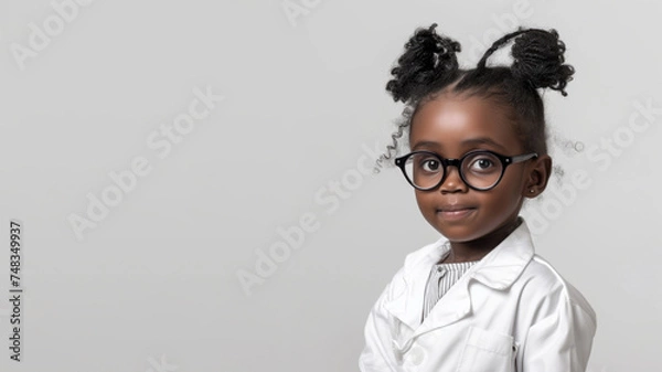 Obraz a studio portrait of little black girl dressed up as a Scientist isolated on white background