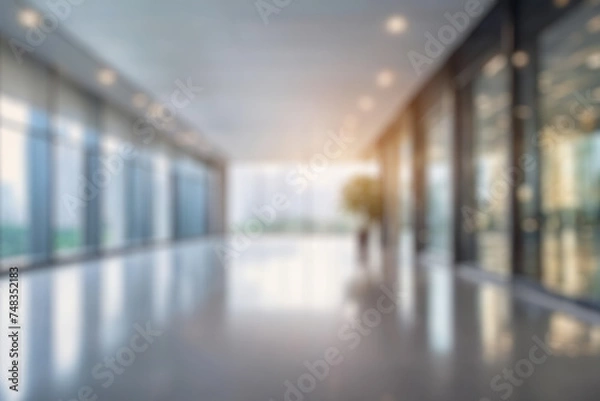 Fototapeta blurred for background. office building interior, empty hall in the modern office building. empty open space office. panoramic windows and beautiful lighting