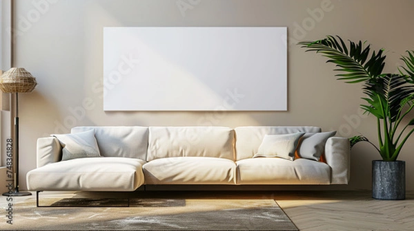 Obraz Empty vertical Layout of a white rectangle in a modern living room, Minimalism, Design