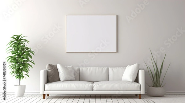 Fototapeta Empty vertical Layout of a white rectangle in a modern living room, Minimalism, Design