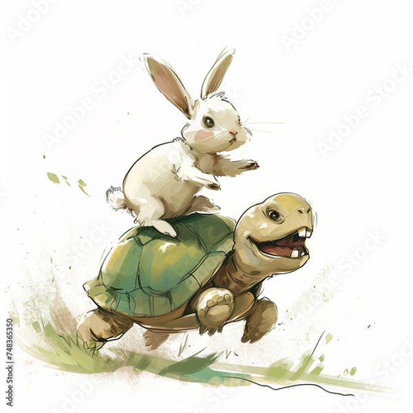 Fototapeta easter bunny riding a turtle