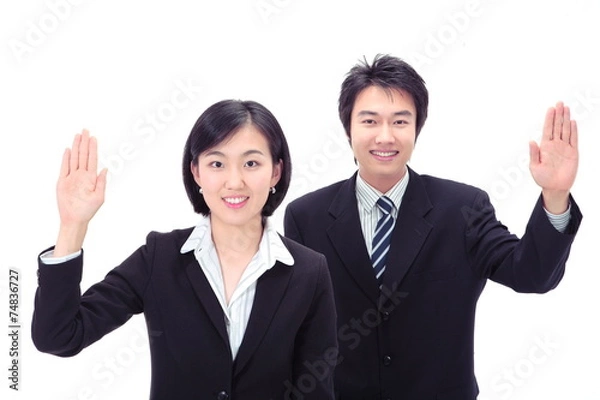 Fototapeta 똑바로 서서 카메라를 응시하는 비즈니스 남성과 여성