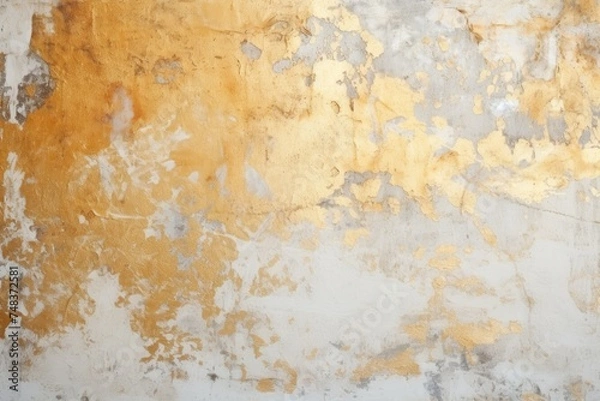 Obraz gold  gold  White and golden messy wall stucco texture background. Decorative wall paint.