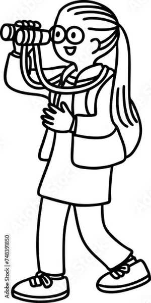 Fototapeta 双眼鏡を覗き込む女性のベクターイラスト