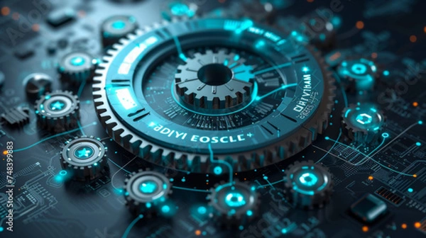 Fototapeta A circular pie chart made up of interlocking gears symbolizing the intricate factors that make up a credit score breakdown. Each gear represents a different aspect with the