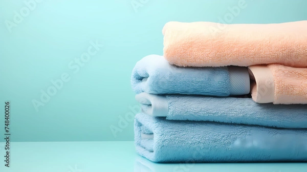 Fototapeta Hotel towels folded neatly and placed on the mat