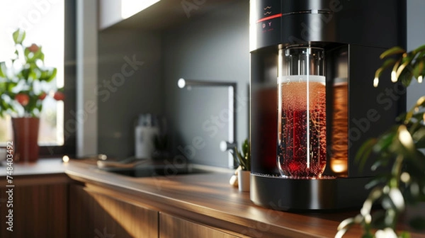 Fototapeta The modern design of the soda maker with its smooth edges and touchscreen display inviting users to create their own fizzy creations.
