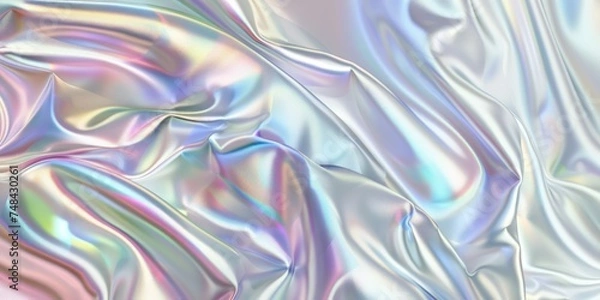 Fototapeta Abstract realistic pearly rainbow fabric red weave of cotton or linen satin fabric lies texture background.
