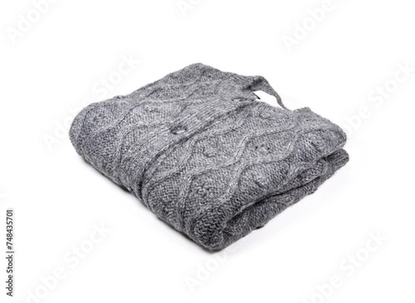 Obraz Folded knitted sweater on white background