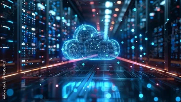 Fototapeta Cloud computing and data center, Futuristic data center and technology concept