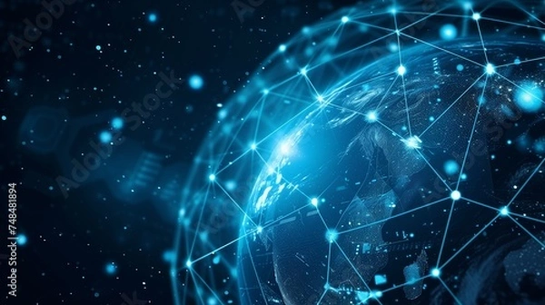 Fototapeta Global world network and telecommunication on earth abstract background