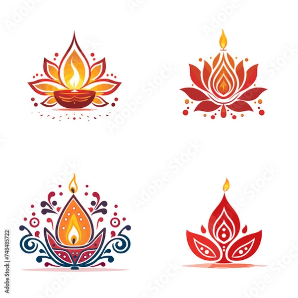Obraz Diwali Greeting Card (Festive Greeting Card Design). simple minimalist isolated in white background vector illustration