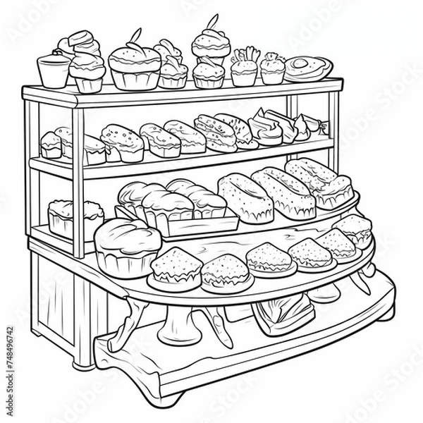 Obraz Bakery Display Featuring Cakes and Muffins. Generative AI
