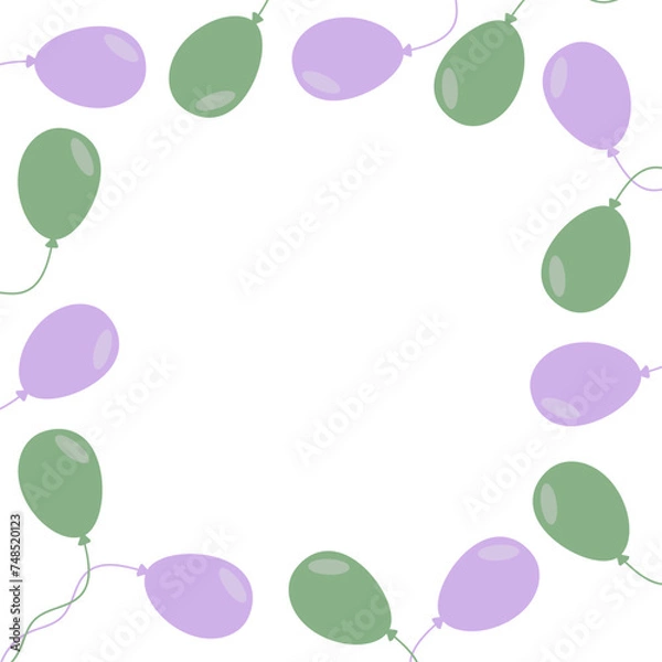 Fototapeta Festive background of green and purple balloons with space for an inscription. Ceremonial frame made of balloons.