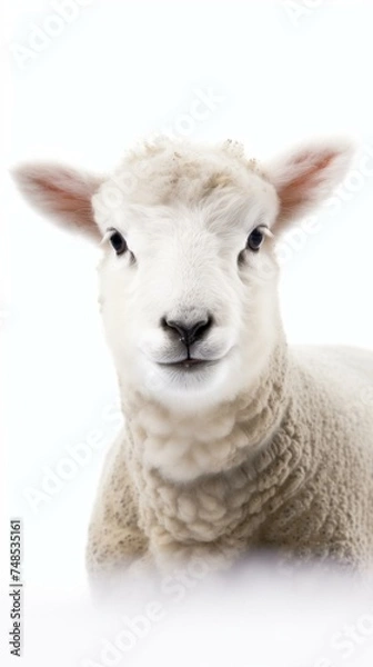 Obraz Adorable Young Lamb Portrait on White Background Perfect for Agriculture Themes