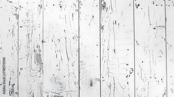 Fototapeta Whitewashed wooden planks background. The planks are painted in white and have a rough, weathered texture.