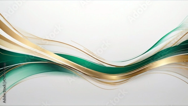 Obraz Abstract line wave background with white, gold and green emerald colors