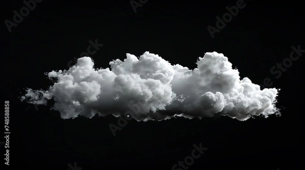 Fototapeta A large, white cloud isolated on a black background. The cloud is soft and fluffy, with a hint of blue at its edges.