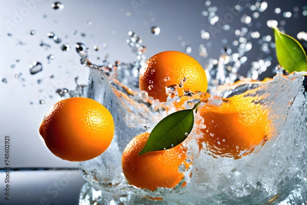 Fototapeta 	
Farm to Table. Close-Up of Freshly Picked orange . splash of water	
