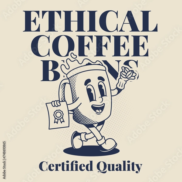 Obraz Retro Mascot Character Illustration of Certified Coffee Shop in Outline Version