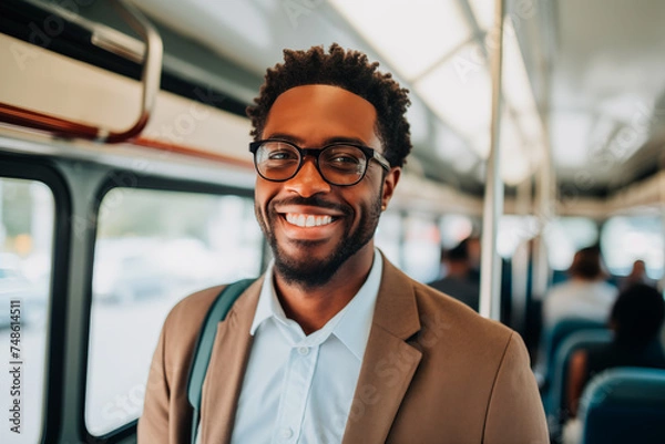 Fototapeta African commuter in a public city bus