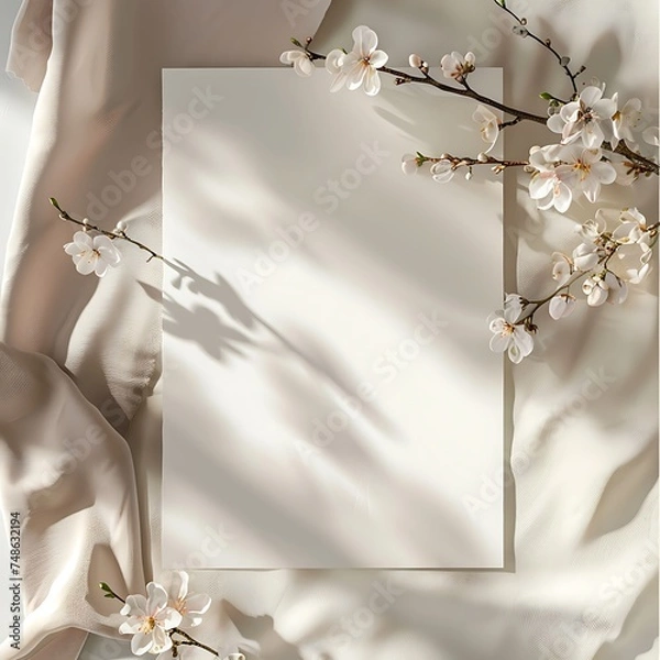 Fototapeta Invitation or Greeting Card Mockup with Flowers. Generative Ai