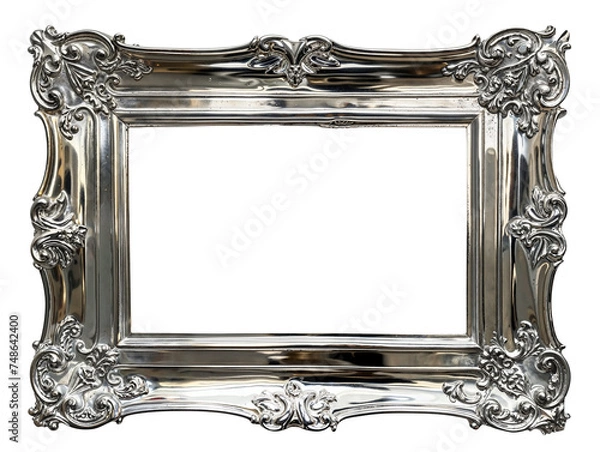 Fototapeta Elegant Silver Frame Isolated on Transparent Background