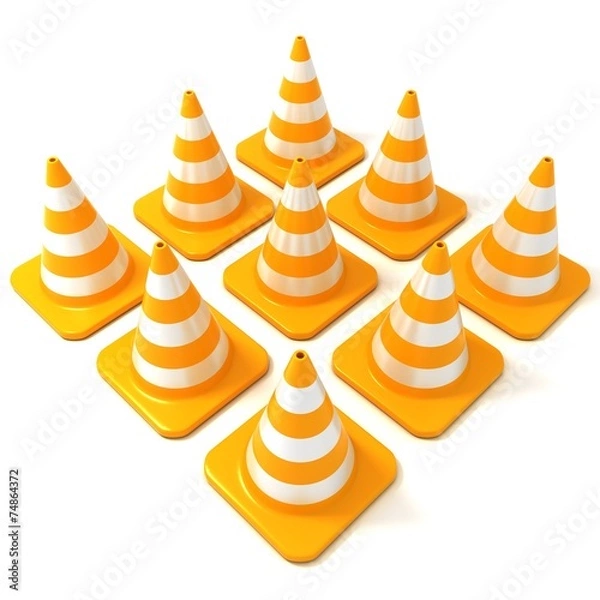 Fototapeta Traffic cones 3D, arranged in square form, side view