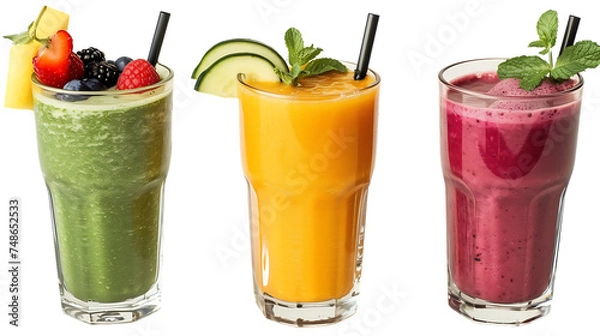 Obraz glasses of fresh smoothie on transparent background 