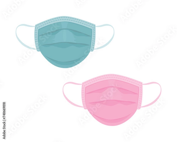 Obraz Medical masks. Masks to protect against viruses and diseases. Protective medical masks in green and pink colors. Vector illustration