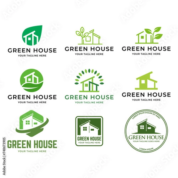 Fototapeta Simple Modern Outline Green House logo designs concept vector isolated on white background.