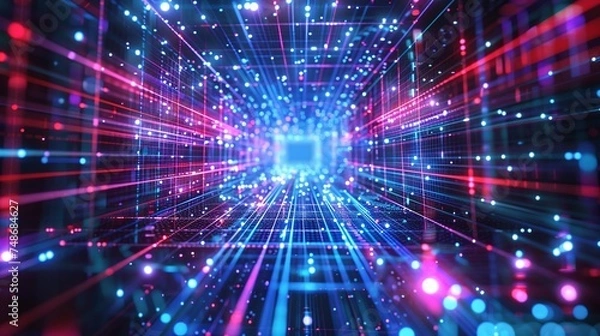Fototapeta stunning digital cyber landscape with a retro futuristic grid, evoking the nostalgic vibes of the 1990s