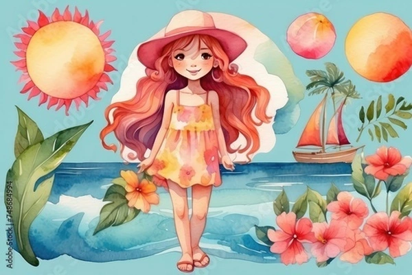 Fototapeta Watercolor summer element 