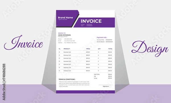 Obraz Invoice minimal design template Minimal Corporate Business Invoice design template vector illustration bill form price invoice Creative invoice template vector. business stationery design payment 
pro