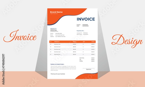 Obraz Invoice minimal design template Minimal Corporate Business Invoice design template vector illustration bill form price invoice Creative invoice template vector. business stationery design payment 
pro