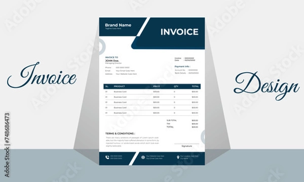 Fototapeta Invoice minimal design template Minimal Corporate Business Invoice design template vector illustration bill form price invoice Creative invoice template vector. business stationery design payment 
pro