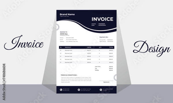 Fototapeta Invoice minimal design template Minimal Corporate Business Invoice design template vector illustration bill form price invoice Creative invoice template vector. business stationery design payment 
pro