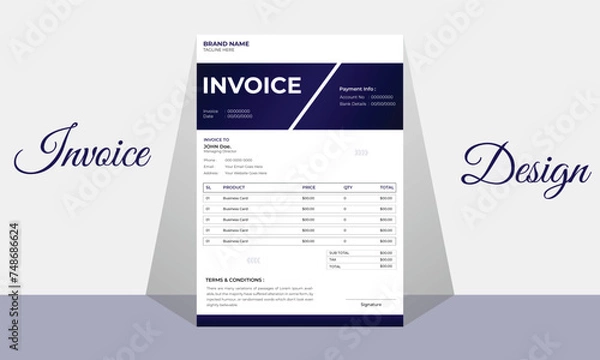 Fototapeta Invoice minimal design template Minimal Corporate Business Invoice design template vector illustration bill form price invoice Creative invoice template vector. business stationery design payment 
pro