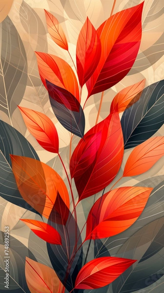Fototapeta Seamless pattern with flowers, leaves, and abstract colors for a vintage wallpaper or nature-inspired design. 