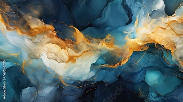 Obraz Modern, colorful background with curved waves featuring blue and golden hues.