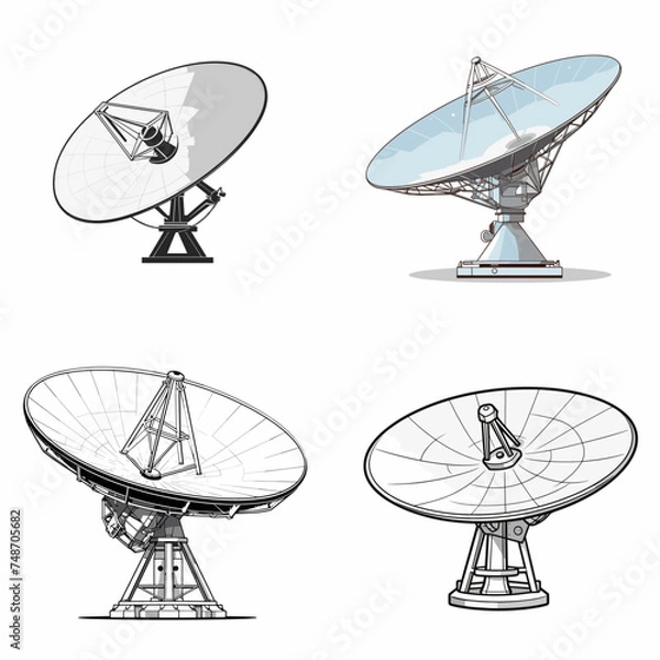 Obraz Satellite Dish (Communication Satellite Dish). simple minimalist isolated in white background vector illustration