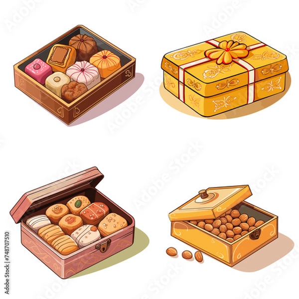 Fototapeta Mithai Box (Gift Box of Indian Sweets). simple minimalist isolated in white background vector illustration
