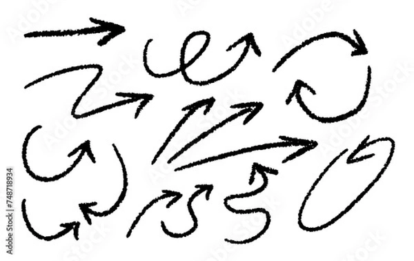 Obraz Arrows of different shapes. Abstract symbol for direction and path indication. Graphic pointer