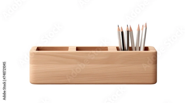 Obraz Modern Wooden Desk Organizer Concept on white background