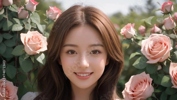 Obraz 薔薇に囲まれた美しい女性｜Generative AI

