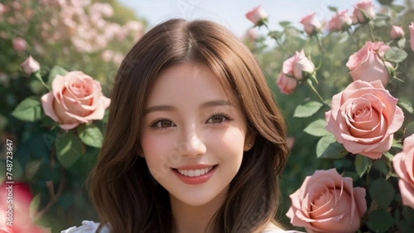 Obraz 薔薇に囲まれた美しい女性｜Generative AI

