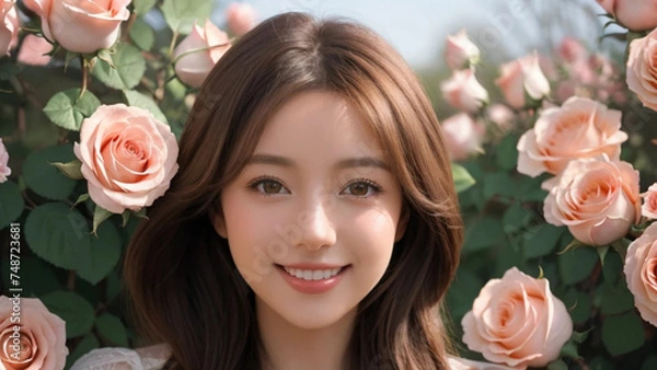 Obraz 薔薇に囲まれた美しい女性｜Generative AI

